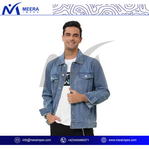 Veste en jean à la mode pour hommes veste en jean bleu coupe ajustée pour hommes classique look vintage mode streetwear décontracté manteau de vêtements d'extérieur élégants - Product Image 2