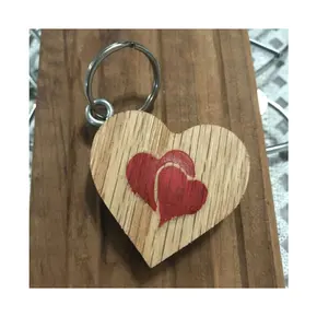 Manufacture wooden Keyring Heart shaped print design excellent quality handicraft wooden keyring at best price