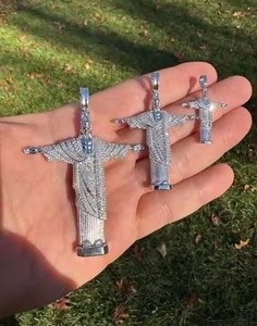 Moissanite Cristo el Redentor Colgantes y dijes de joyería fina, Brasil Sólido 925 Acabado en rodio de plata, PASA PROBADOR DE DIAMANTES - Product Image 5