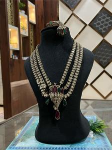 Moda de alta calidad chapado en oro de tres capas Moissanite Kundan collar pendientes conjunto mujeres compromiso de boda tradicional - Product Image 2