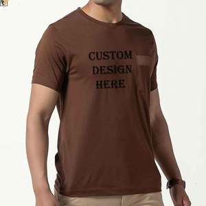 Front pocket style men tshirt <b>brown</b> custom solid colour tshirts 100% cotton 200GSM jersey high quality stitching custom - Product Image 4
