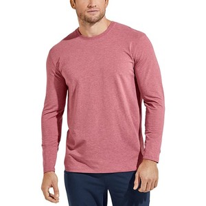 T-shirt à manches longues décontracté pour homme 100% coton Motif solide Logo avant Conception en tissu tricoté - Product Image 1