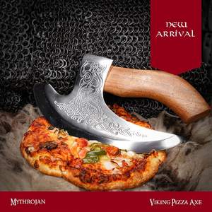 Cortador de Pizza de acero al carbono hecho a mano personalizado hacha vikinga Tomahawk hacha de cocina cabeza de hacha de acero de Damasco para mujeres grado Industrial - Product Image 4