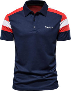 เสื้อโปโลบุรุษฤดูร้อนลําลองเย็บแผงโลโก้พิมพ์ปุ่มเสื้อโปโลแขนสั้นเสื้อแผงสี - Product Image 1