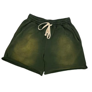 Unisex Heavyweight Acid Washed Cotton Fleece <b>Shorts</b> Men's Casual <b>Zip</b> <b>Pockets</b> Elastic Waist Eco-Friendly Quality Wholesale OEM - Product Image 1