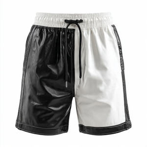 Shorts de Cuero Blancos y Negros para Hombre, Shorts Holgados de Cuero PU para Hombre, Ropa de Calle de Invierno, Shorts de Cuero para Hombre - Product Image 2
