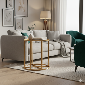 Mesa auxiliar redonda de metal minimalista elegante con acabado espejado Mesa auxiliar de salón con acento dorado Mejor precio - Product Image 6