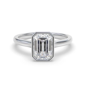 Emerald Diamond Bezel <b>Set</b> Solitaire <b>Ring</b> 0.30 Ct Lab Grown Diamond In Platinum Bridal Engagement - Product Image 1