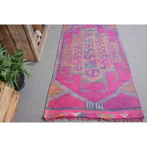 Tapis turc vintage 28 'X 10.7' écologique, tapis en laine à tissage plat rose et violet, support en Latex pour décor de salle à manger - Product Image 3
