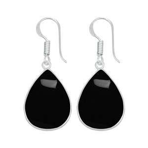 Boucles d'oreilles pendantes pour femme en onyx noir naturel, pierre de naissance de décembre, bijoux faits main en laiton plaqué argent, cadeau de Noël - Product Image 3