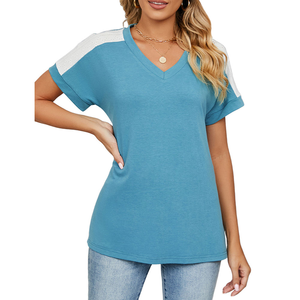 Vente en gros de t-shirts unis à col en V profond pour femmes sans marque T-shirts pour dames de haute qualité 100% coton pour l'impression chez les femmes - Product Image 3