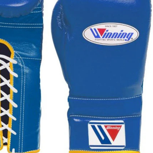 Gants de boxe à lacets Winning Bleu Or Cuir véritable de qualité supérieure Gants de boxe professionnels pour l'entraînement et la compétition 8oz - Product Image 3