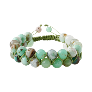 Bracciale in Macramè con Doppia Fila di Crisoprasio 8mm, Pietra Naturale - Product Image 1