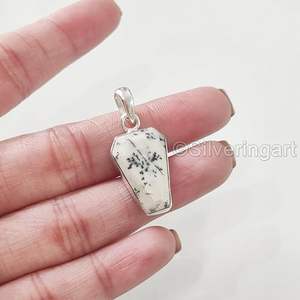Pendentif pour femme en opale dendrite naturelle, forme de cercueil, pendentif fait main pour Noël, bijoux en argent sterling 925 - Product Image 4