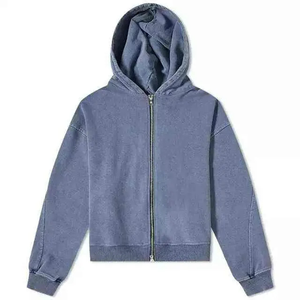 Sweat à capuche à double fermeture éclair pour homme, 100% coton, surdimensionné, délavé à l'acide, couleur dégradée, streetwear vintage, hiver - Product Image 5