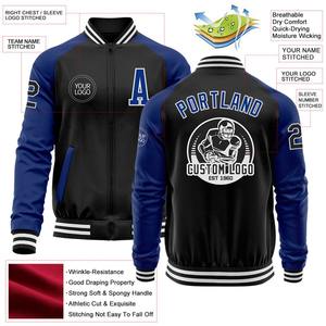 Custom Black Royal-White Bomber <b>Varsity</b> Letterman Two Tone Zipper <b>Jacket</b> Windbreaker Streetwear <b>Vintage</b> Men's <b>Varsity</b> <b>Jacket</b> - Product Image 2
