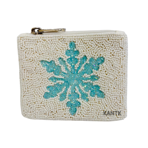 Handmade Christmas Beaded Coin Purse Floral Holiday Zipper Pouch with Seed Beads - Product Image 2