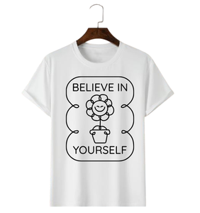เชื่อมั่นในตัวเอง เสื้อยืดผู้ชายพิมพ์ลายดอกไม้ แขนสั้น คอกลม ผ้าฝ้ายเจอร์ซีย์ลำลอง ทรงพอดีตัว โลโก้ด้านหน้า - Product Image 1