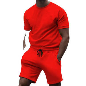 Nouvelle mode, vêtements de sport pour hommes, coupe slim, coton molletonné, col rond, manches courtes, couleur unie, respirant, confortable pour l'été - Product Image 4