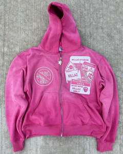 Sudadera con Capucha Personalizada para Hombre, Estilo Urbano, Lavado Vintage, con Cremallera y Pedrería, Estilo Casual para Invierno - Product Image 3