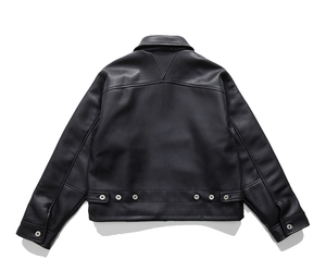 Veste en cuir sur mesure de haute qualité, coupe-vent épais, fermeture éclair, col montant personnalisé, étiquette de patch, vestes en cuir pour hommes - Product Image 5