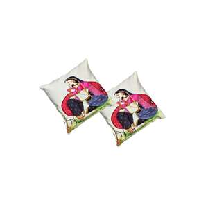 Set of 2 Traditional Rajasthani Lady Digital Print 16x16 Multicolor Cushion <b>Covers</b> Handmade <b>Sofa</b> Decorative <b>Throw</b> Pillow <b>Covers</b> - Product Image 1