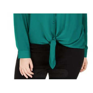 INC International Concepts Camicetta casual da donna con laccetti sul davanti in verde taglia 2X realizzata in tessuto chiffon - Product Image 3