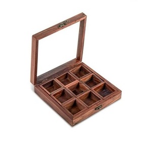 Boîte à épices en bois nouvellement arrivée avec dessus en verre 9 sections et cuillère boîte à épices en bois massif à vendre/boîte à épices à la mode - Product Image 1