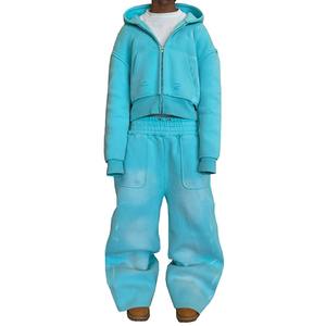 Sweat à capuche zippé court délavé à l'acide très demandé, vintage, oversize, pour homme, hiver, 2 pièces en gros - Product Image 1