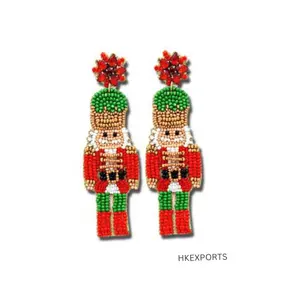 手工制作的圣诞胡桃夹子士兵种子串珠亚克力节日耳环-节日季节性珠宝