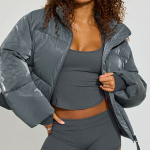 Chaqueta Acolchada para Mujer, Estilo Urbano, Nueva Moda, Cortavientos, Cuello Camisero, Color Gris Brillante, Cómoda - Product Image 1