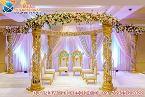 Grand thème doré Jodha Akbar Mandap Maharaja Haveli Thème Mandap en bois Incroyable décor de mariage indien Mandap Canada UAE Londres - Product Image 2