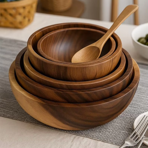 Premium quality Handcrafted Polished High Quality Natural Acacia Wood Eco-Friendly Serving <b>Bowl</b> for Salad Soup & <b>Ramen</b> - Product Image 3