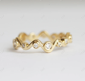 Anillo de Compromiso de Oro Amarillo Sólido de 14K con Moissanita Tallada en Bisel, Certificado GRA, Diseño de Onda, Joyería de Moda, Eternidad Completa - Product Image 6