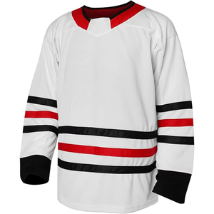 Jersey de Hockey sobre Hielo Personalizado, Uniforme de Equipo con Rayas Blancas, Rojas y Negras, Logotipo y Número Personalizados, Ropa de Entrenamiento Transpirable de Alto Rendimiento - Product Image 1