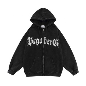 Écusson de broderie hommes lavage à l'acide en gros hiver épais 450GSM mode sweat à capuche de haute qualité broderie personnalisée Logo sweats à capuche - Product Image 2