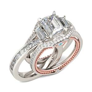 Ensemble de bagues Jeulia en argent sterling à trois pierres interchangeables, taille émeraude - Product Image 1