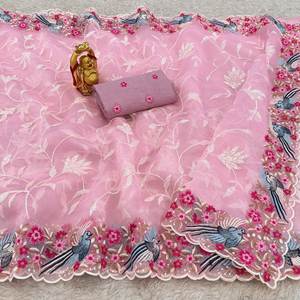 ส่าหรีผ้าโปร่งบางที่สวยงามพร้อมการปักเลื่อมสไตล์ปากีสถานสำหรับงานแต่งงานและงานปาร์ตี้ - Product Image 3