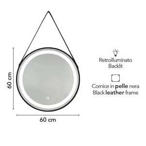 Espejo LED Redondo Retroiluminado de 60 cm con Marco Negro y Correa - Product Image 2