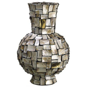 Vases à fleurs décoratifs en métal avec incrustation de nacre et d'os, parfaits pour la décoration de table - Product Image 1