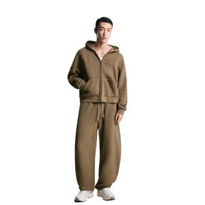 Custom High Quality Mens Oversized Tracksuits Cropped <b>Zip</b> <b>Up</b> <b>Hoodie</b> Heavyweight Streetwear Blank French Terry Cotton <b>Fleece</b> Set - Product Image 1