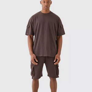 Custom Down Shoulder Front Pocket Summer Men Shorts <b>Sets</b> Custom Logo Streetwear 2Piece <b>Sets</b> Casual Jogging Suits Men Short <b>Set</b> - Product Image 1