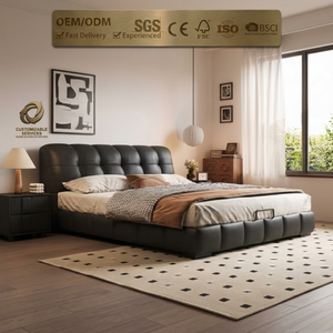 Letto matrimoniale imbottito Wingback con struttura KD, doghe silenziose, telaio letto flottante in pelle Nappa, letto nuziale minimalista italiano - Product Image 3