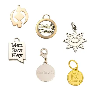 Hot sale Custom logo engraved round pendant metal charm jewelry tags label for necklace bracelet clothing