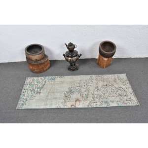 Vintage 1.8 X 5ft vert bleu turc tapis classique grande surface Tabriz Style Patchwork Design laine Latex pour couloir chambre décor - Product Image 3