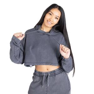 Sweat à capuche zippé court pour femme en coton 100% délavé au soleil, imprimé, délavé à l'acide, avec logo brodé sur le devant par Zavi Sports - Product Image 6