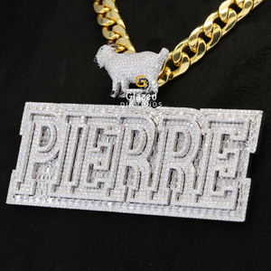 Colgante de Hip Hop de oro blanco de 10kt, diamantes cultivados en laboratorio, busto completo, Baguette brillante, corte en diseño de letra personalizado - Product Image 3