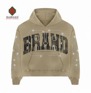 Sudadera con Capucha Personalizada Vintage, Transpirable, de Invierno, 100% Algodón, Tejida, con Estampado y Pedrería, Lavada al Ácido para Hombre - Product Image 3