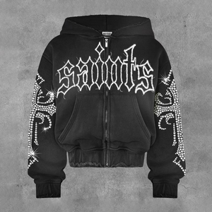 Sudadera con Capucha Personalizada con Pedrería, Diseño de Calavera, Cierre de Cremallera, Sudadera con Pedrería Personalizada para Hombre, Precio de Fábrica al por Mayor - Product Image 5