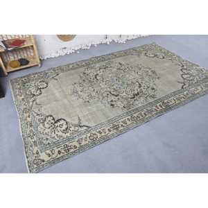 Alfombra Turca Vintage Grande de 5x8.4 pies, Alfombra Floral Beige y Azul - Product Image 3